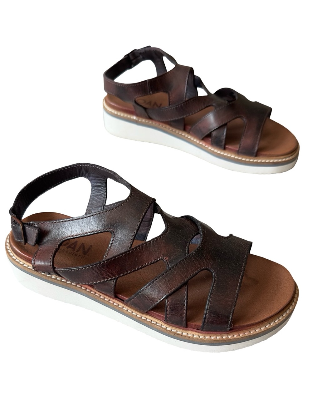 NEW - ROAN (BY BED STU) CENTRIST women's Brown Leather Fisherman Sandals SZ8.5